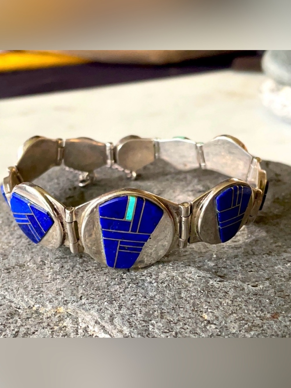 Navajo Native American Vintage Zora Joe and Rick Tolino Lapis Link Bracelet